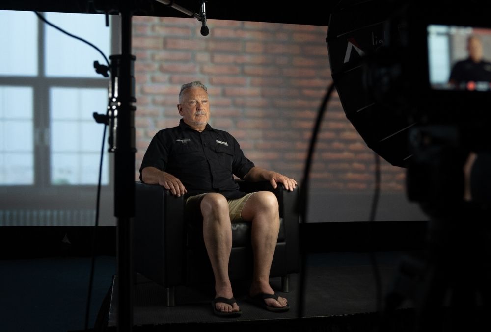 Behind the scenes look at DCE Productions video shoot showing camera set up for an interview